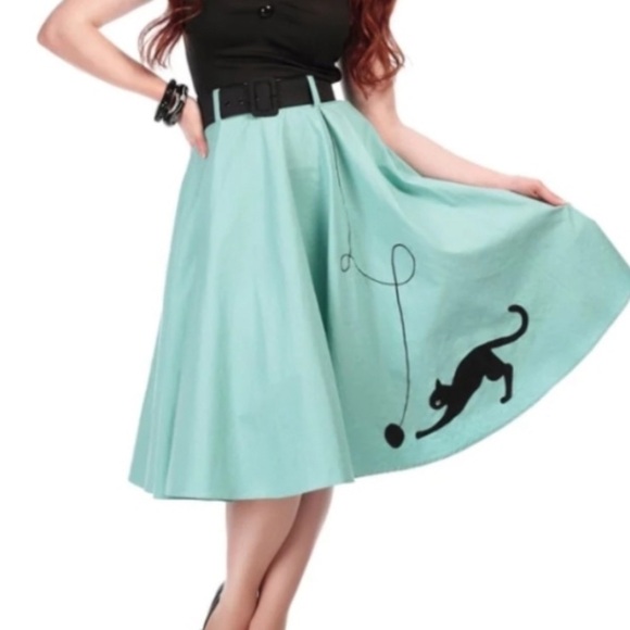 Collectif Dresses & Skirts - Collectif Kitty Cat Swing Skirt in Light Green